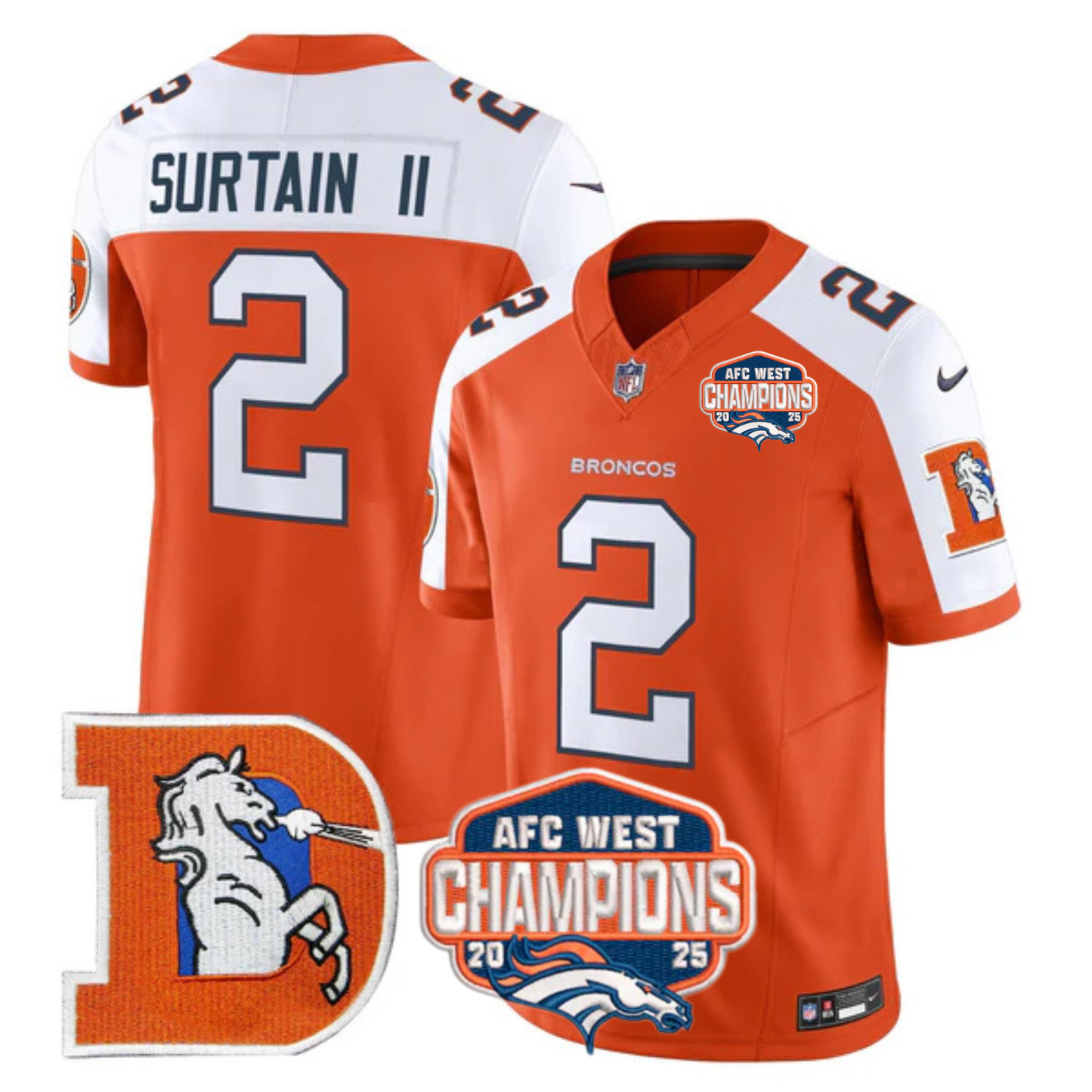 DEN AFC West Champions Patch Throwback Vapor Limited Jersey - All Stitched