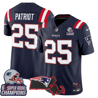 NE 6-Time Champions & Massachusetts Patch Vapor Limited Jersey V3- All Stitched