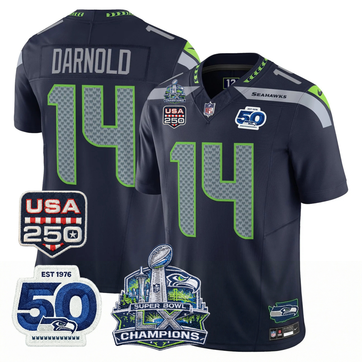 SEA S.Bowl LX Champions Patch Vapor Limited Jersey - All Stitched