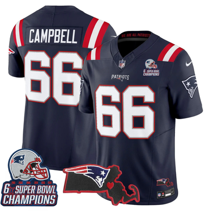 NE 6-Time Champions & Massachusetts Patch Vapor Limited Jersey V3- All Stitched