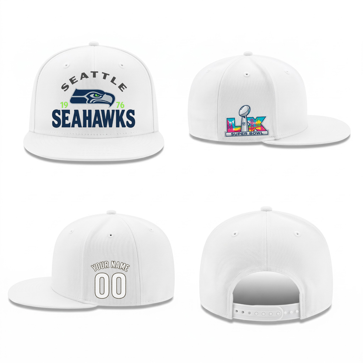 SEA Super Bowl Champions Personalized Snapback Cap - Printed V4