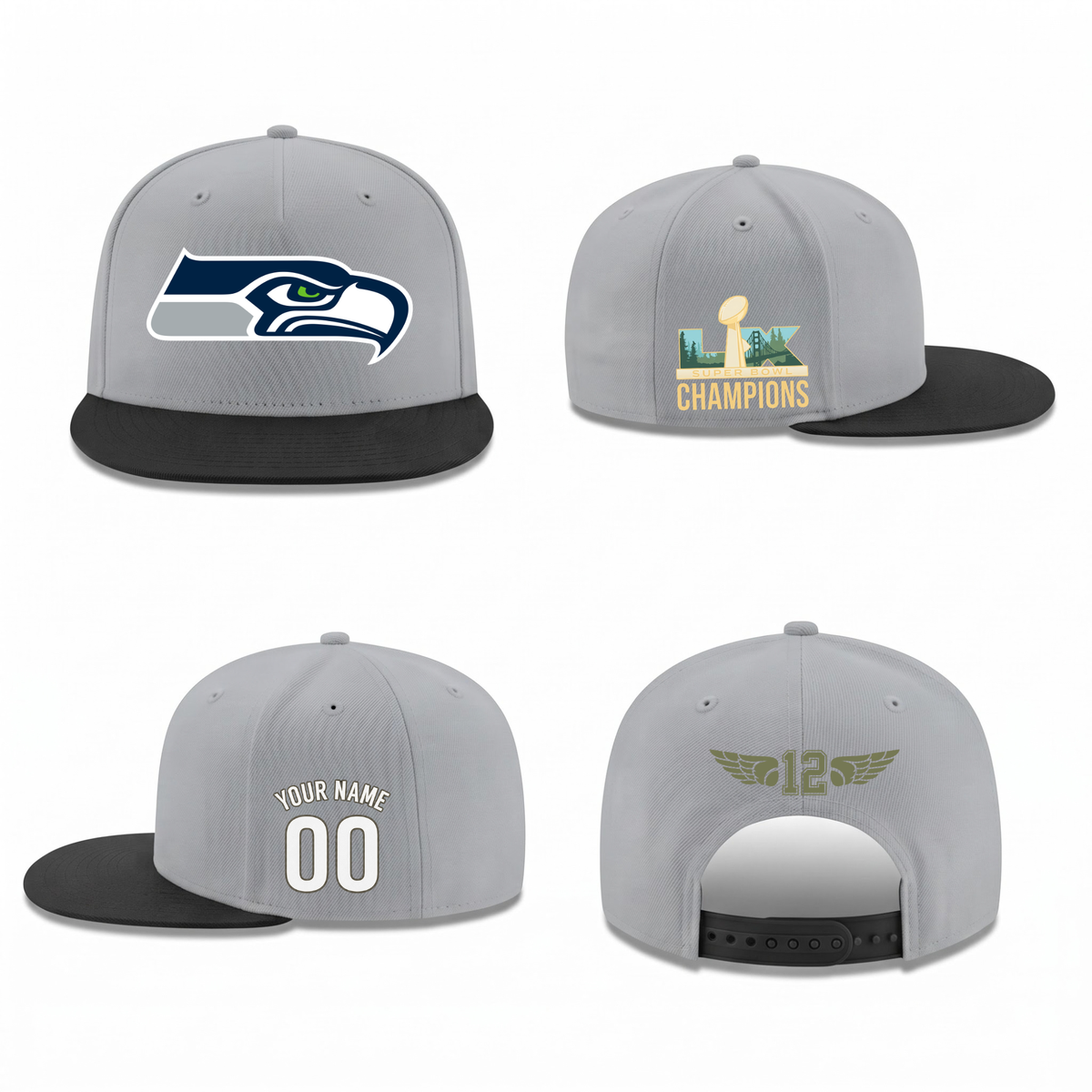SEA Super Bowl Champions Personalized Snapback Cap - Printed V5