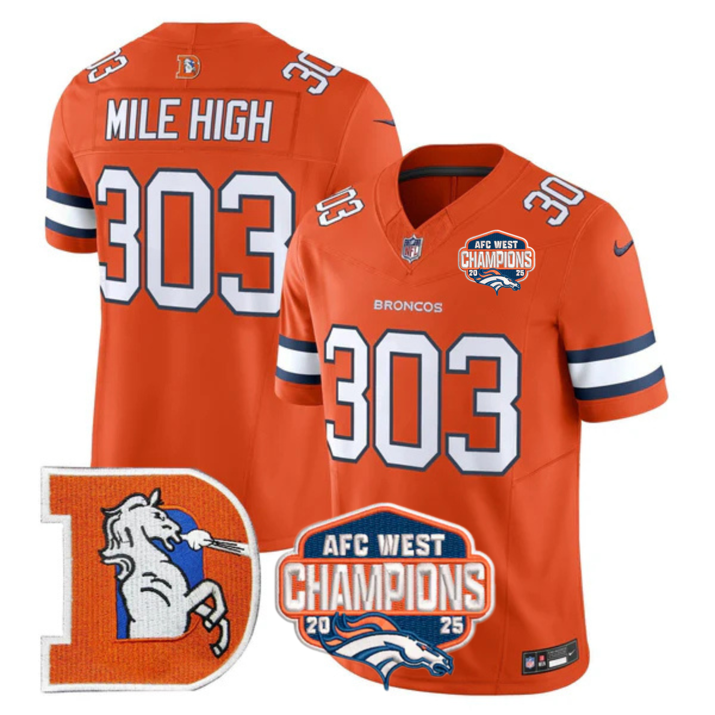 DEN AFC West Champions Patch Throwback Vapor Limited Jersey - All Stitched
