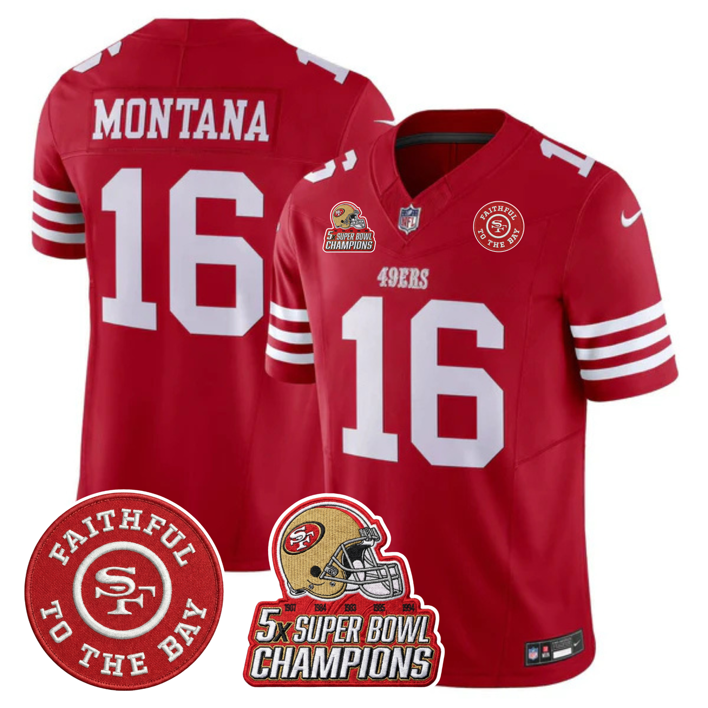 49ers 5x Champs & Faithful To The Bay Patch Vapor Limited Jersey - All Stitched