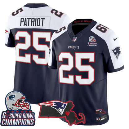 NE 6-Time Champions & Massachusetts Patch Vapor Limited Jersey V3- All Stitched