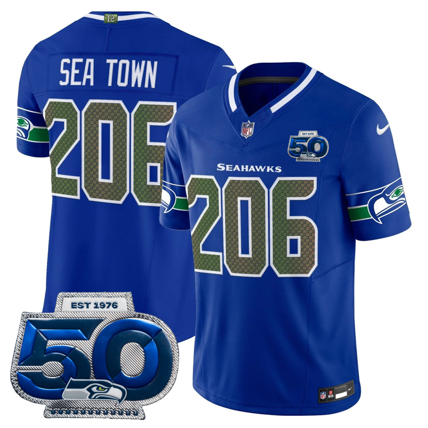 Seattle Seahawks 2025 "Rivalries" 50th Season Patch Vapor Limited Jersey - All Stitched
