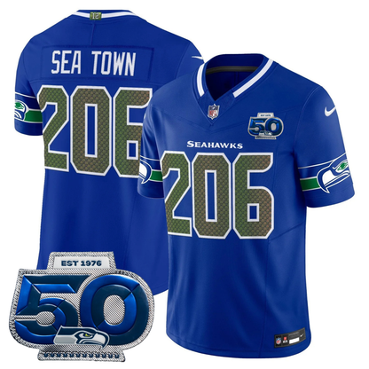 Seattle Seahawks 2025 "Rivalries" 50th Season Patch Vapor Limited Jersey - All Stitched