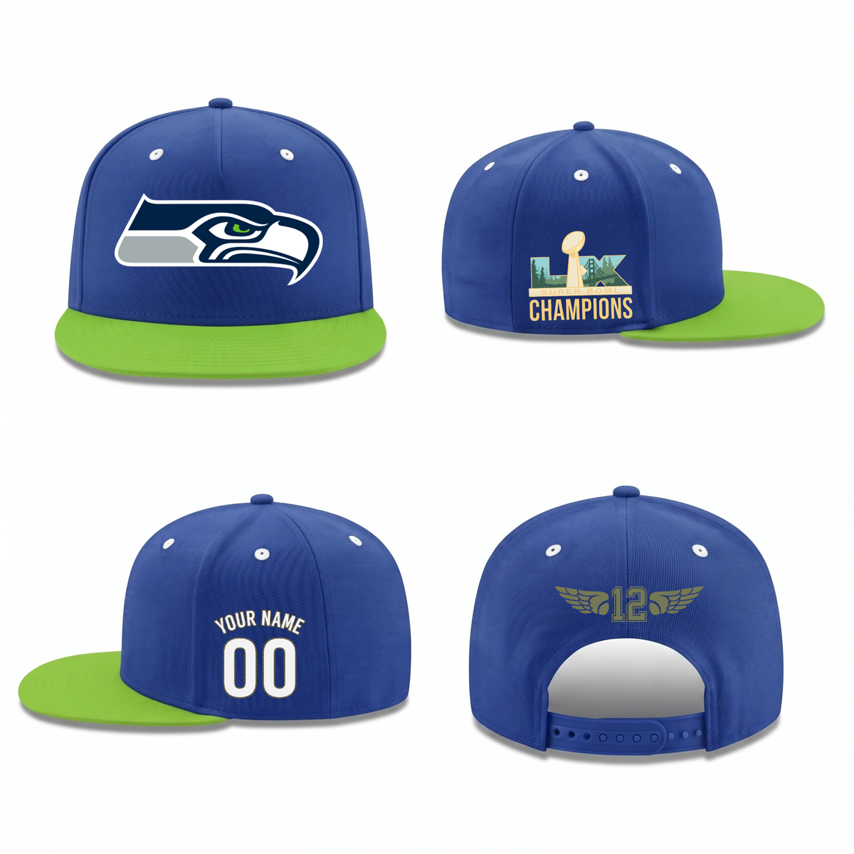 SEA Super Bowl Champions Personalized Snapback Cap - Printed V5