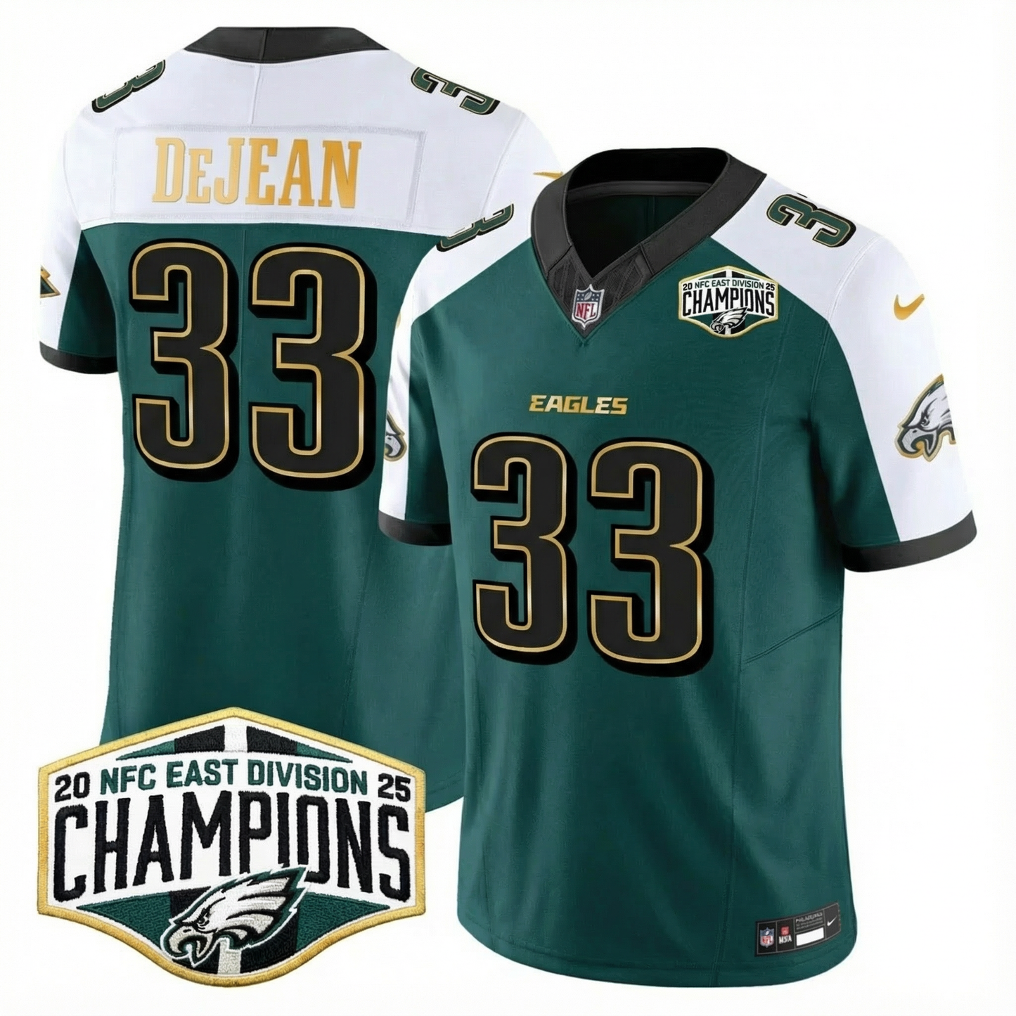 Eagles 2025 NFC East Division Champions Gold Trim Vapor Limited Jersey - All Stitched