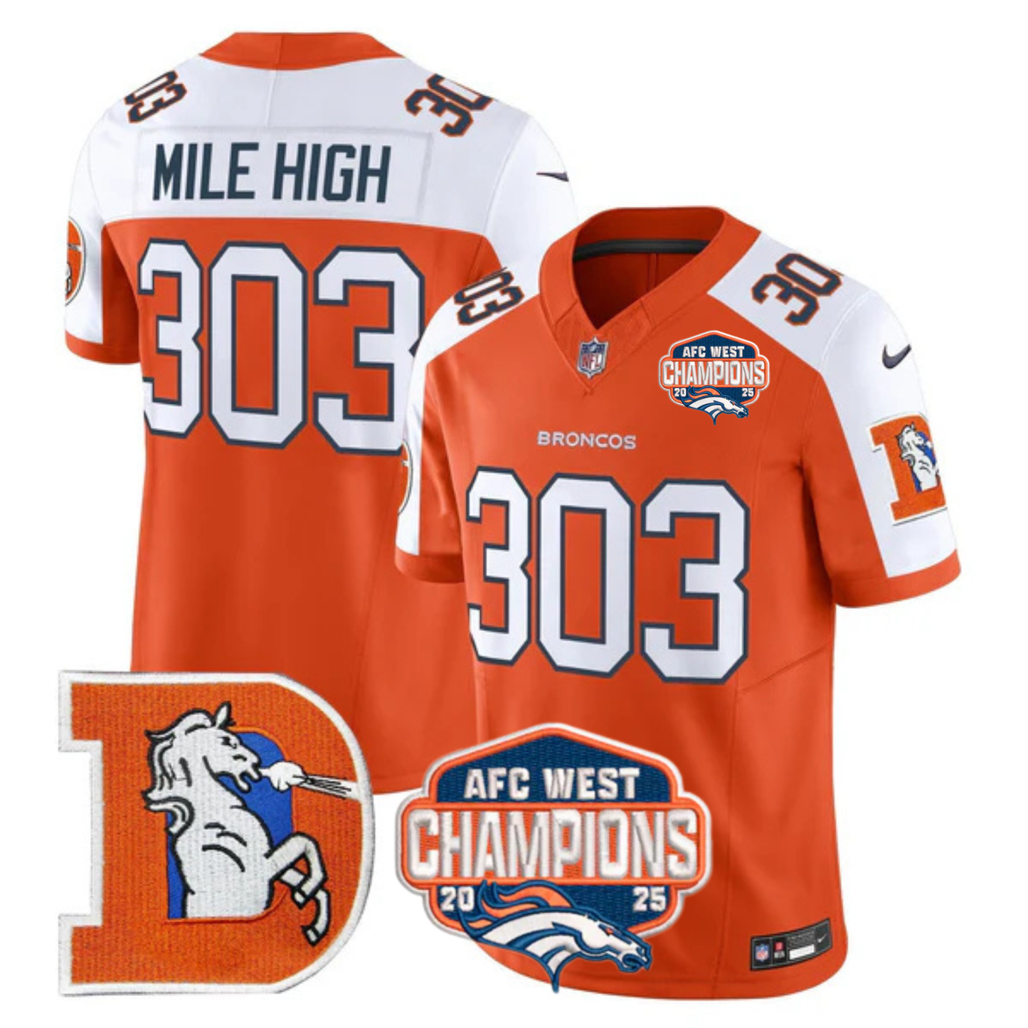 DEN AFC West Champions Patch Throwback Vapor Limited Jersey - All Stitched