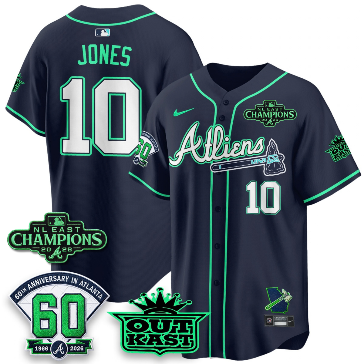 ATL 2026 NL East Champs Atliens Cool Base Galaxy Version Jersey - Stitched