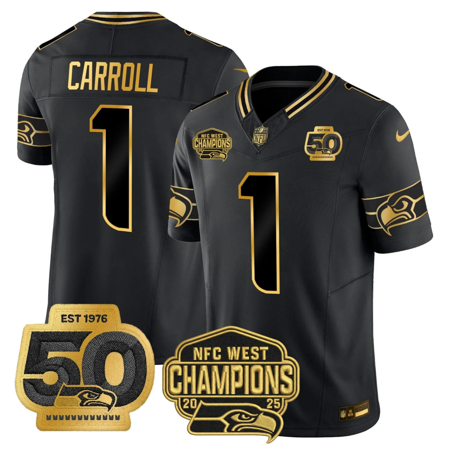SEA 50th & NFC West Champions Patch Gold Vapor Limited Jersey - All Stitched