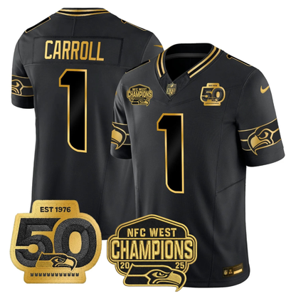 SEA 50th & NFC West Champions Patch Gold Vapor Limited Jersey - All Stitched