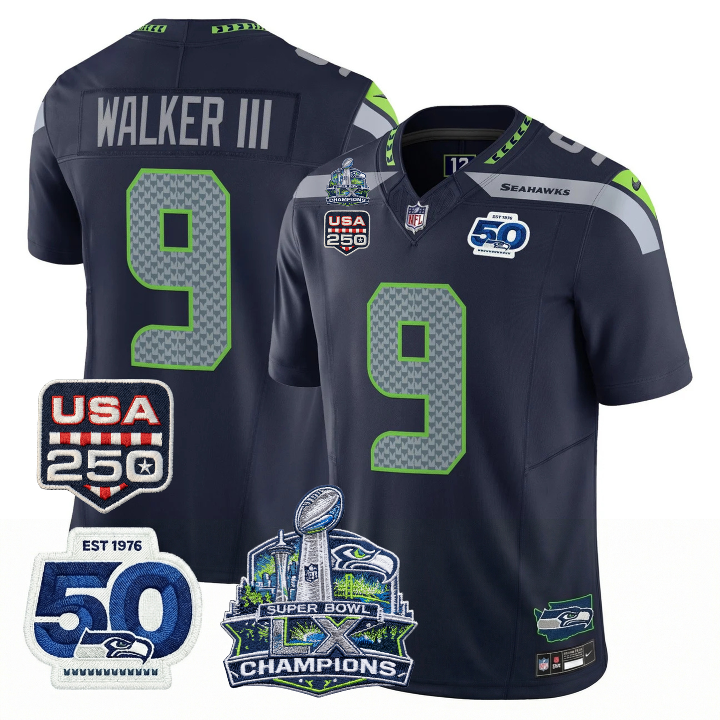 SEA S.Bowl LX Champions Patch Vapor Limited Jersey - All Stitched