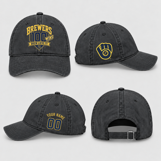 MIL 100 Wins Personalized Wash Hat - Printed