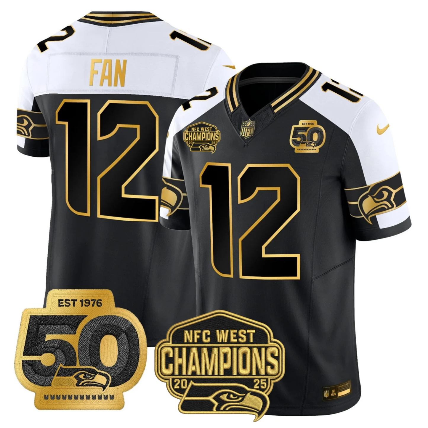 SEA 50th & NFC West Champions Patch Gold Vapor Limited Jersey - All Stitched
