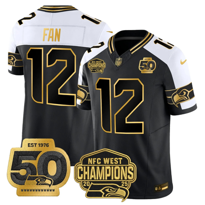 SEA 50th & NFC West Champions Patch Gold Vapor Limited Jersey - All Stitched