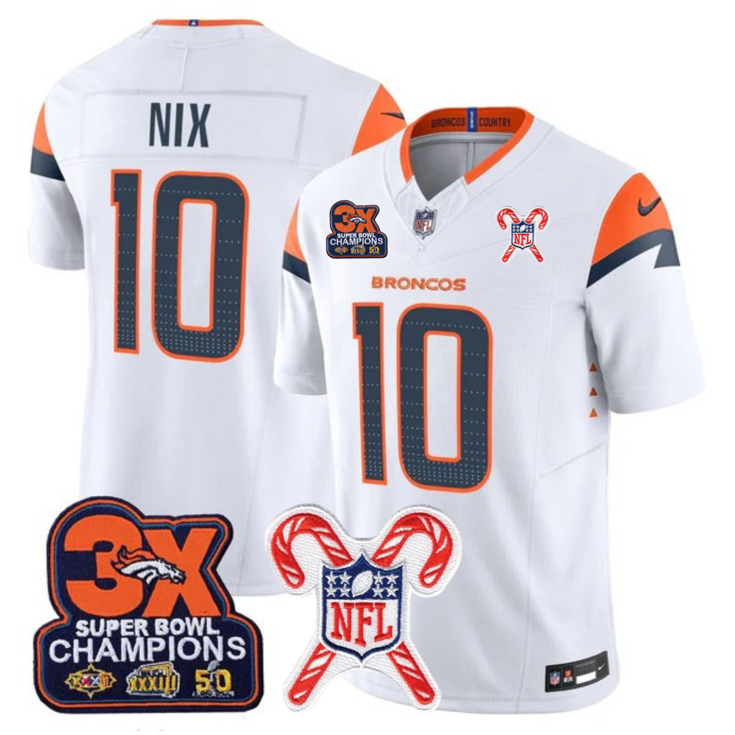 DEN 3-Time Champions & Christmas Patch Vapor Limited Jersey - All Stitched