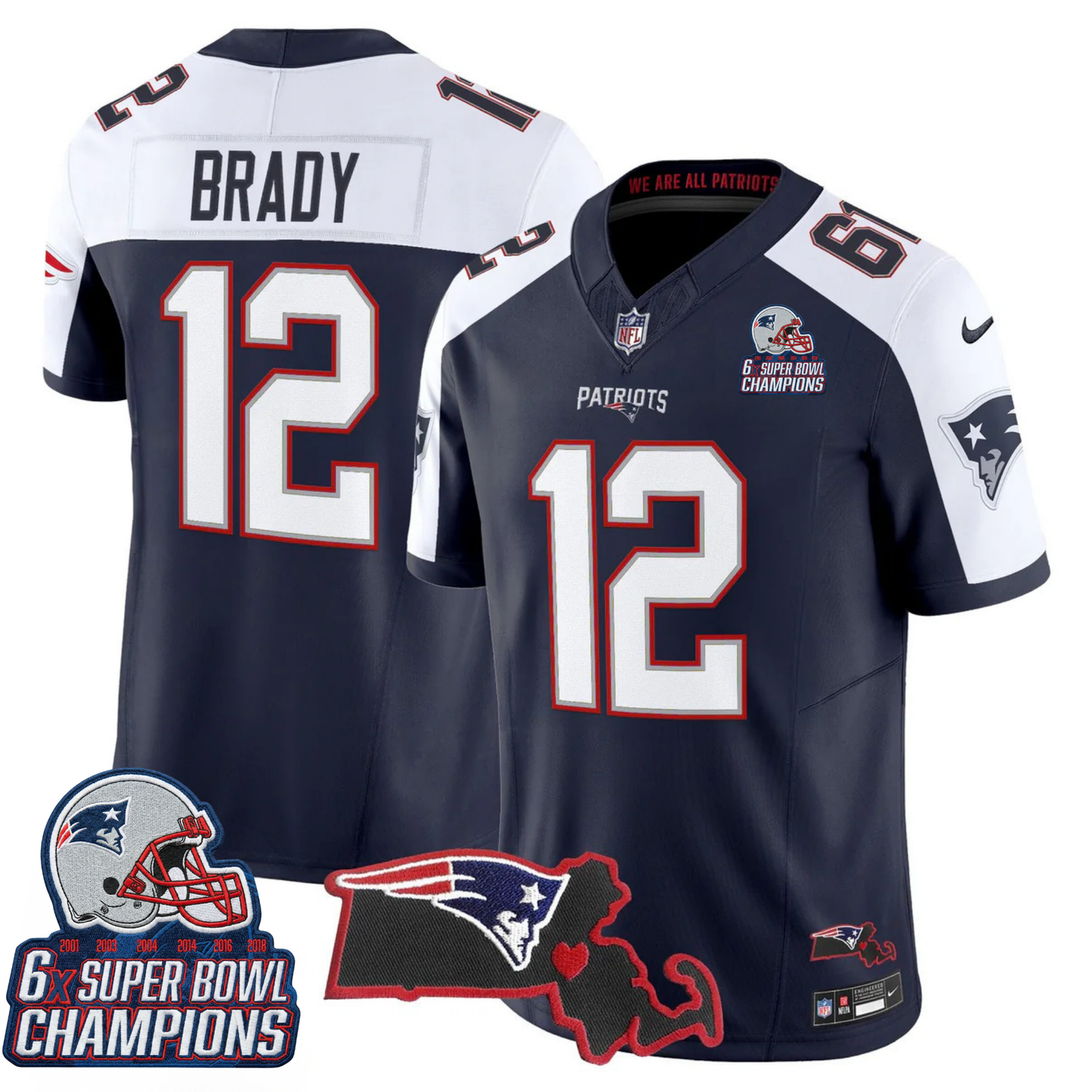 NE 6-Time Champions & Massachusetts Patch Vapor Limited Jersey V3- All Stitched