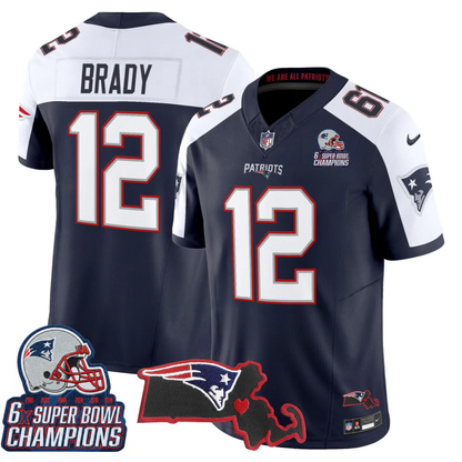 NE 6-Time Champions & Massachusetts Patch Vapor Limited Jersey V3- All Stitched