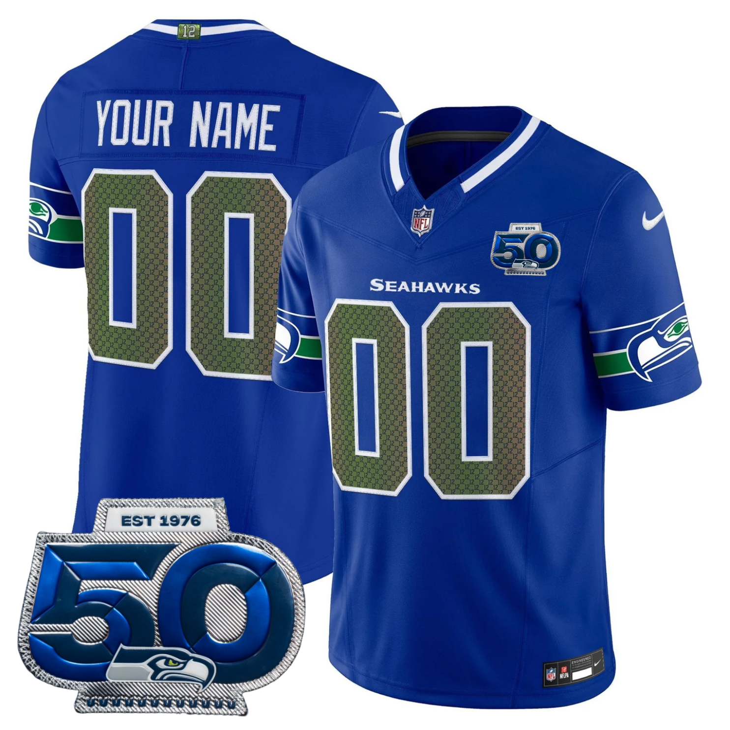 Custom Seattle Seahawks 2025 "Rivalries" 50th Season Patch Vapor Limited Jersey - All Stitched