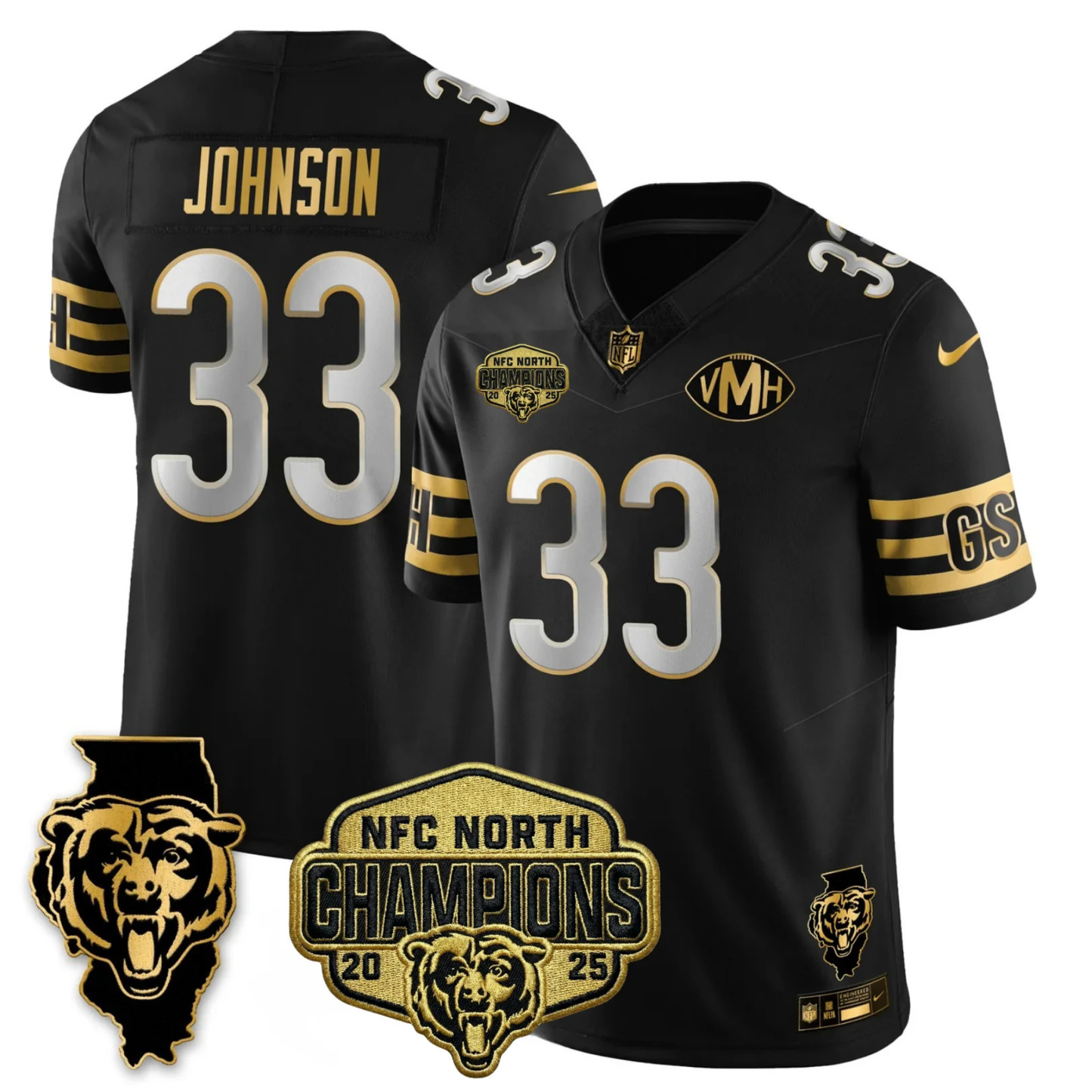 CHI NFC North Champions Patch Vapor Limited Gold Jersey - Stitched