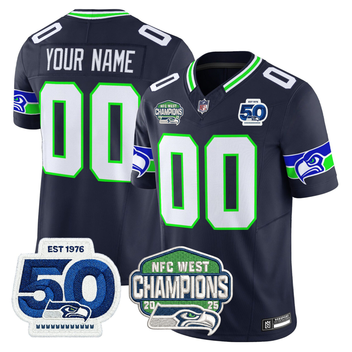 Seattle Seahawks NFC West Division Champions Vapor Limited Custom Jersey V2 - All Stitched