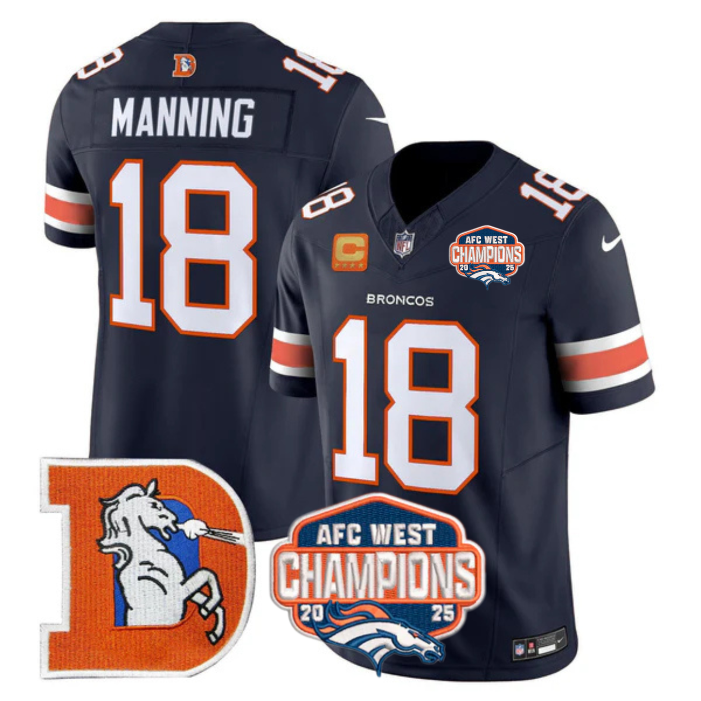 DEN AFC West Champions Patch Throwback Vapor Limited Jersey - All Stitched