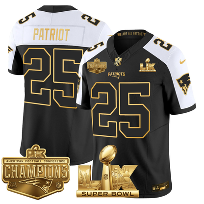 NE AFC Champs & S.B LX Patch Limited Gold Jersey - All Stitched