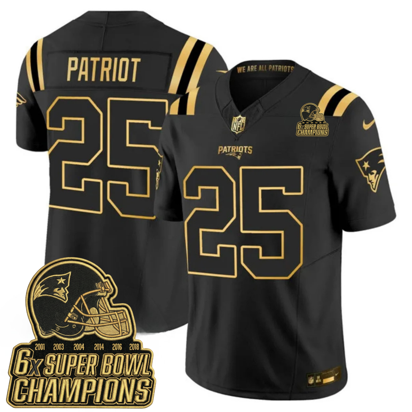 NE 6-Time Champions & Massachusetts Patch Vapor Limited Jersey V3- All Stitched