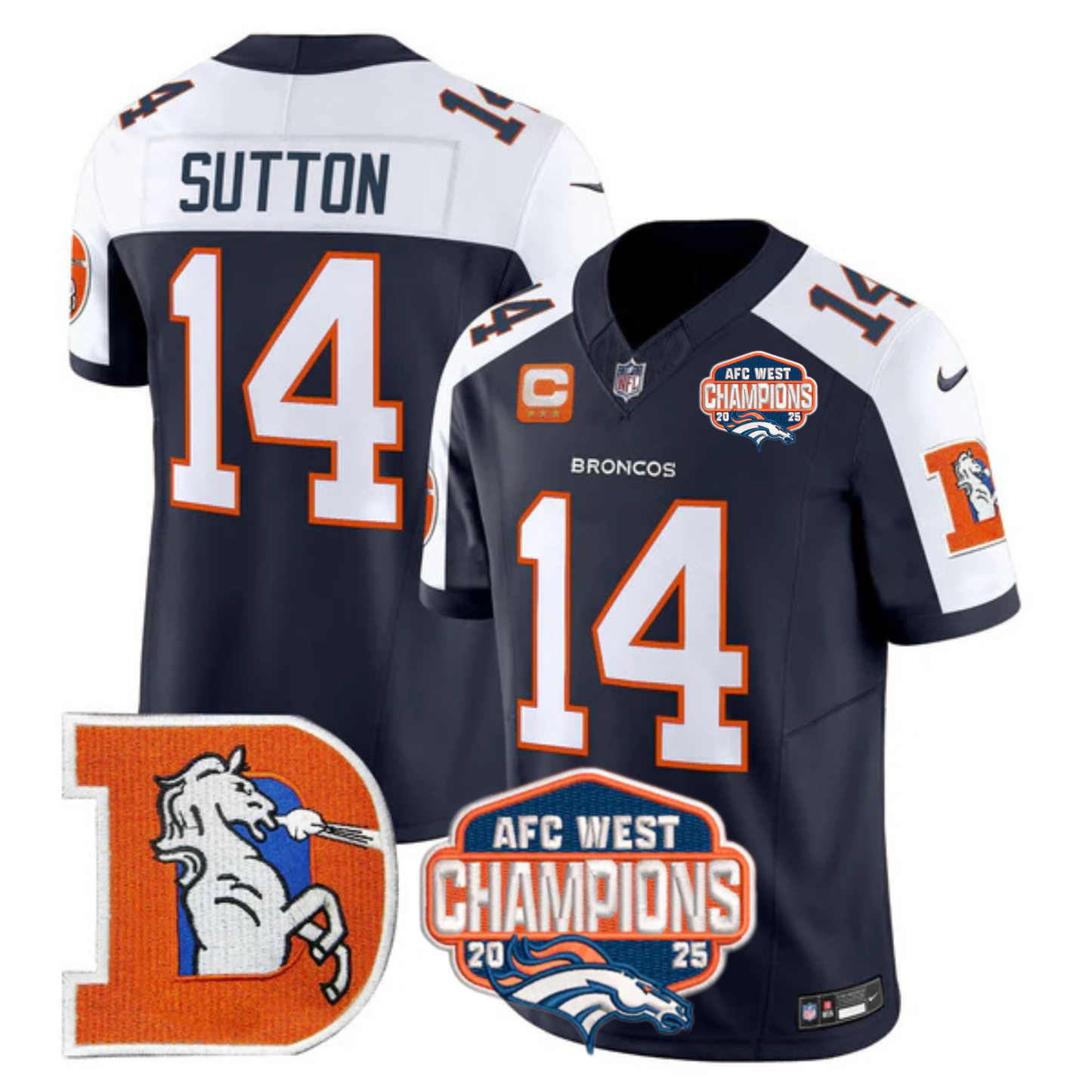 DEN AFC West Champions Patch Throwback Vapor Limited Jersey - All Stitched