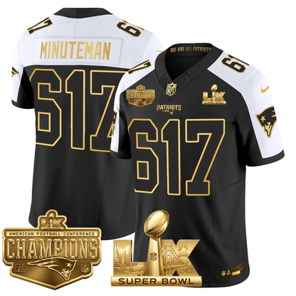 NE AFC Champs & S.B LX Patch Limited Gold Jersey - All Stitched