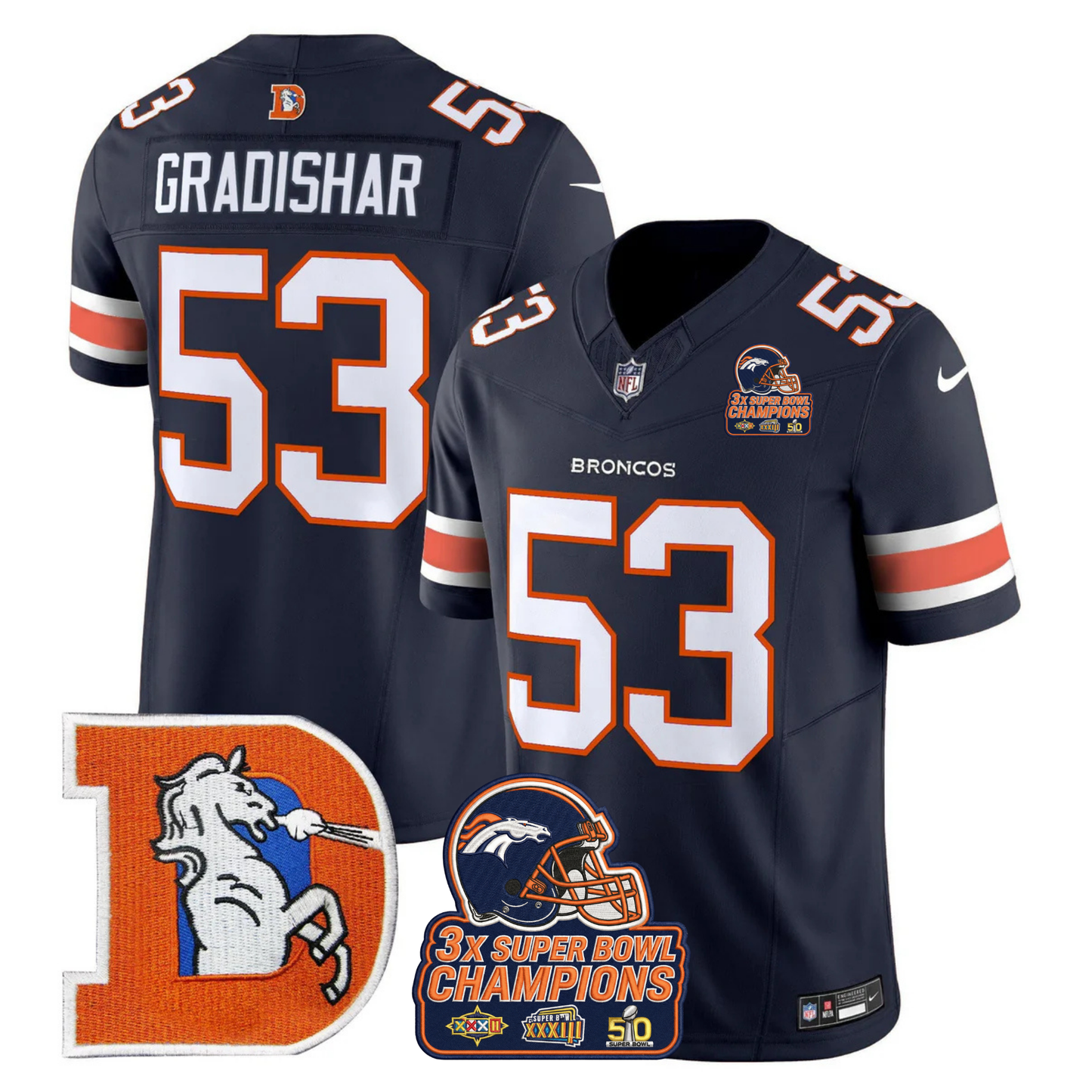 DEN Throwback 3-Times Champions Patch Vapor Limited Jersey V3 - All Stitched