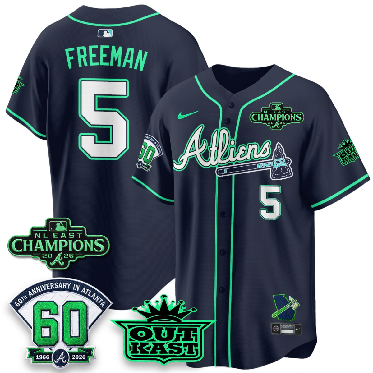ATL 2026 NL East Champs Atliens Cool Base Galaxy Version Jersey - Stitched