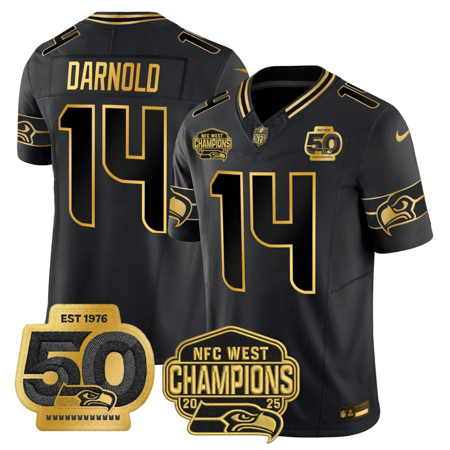 SEA 50th & NFC West Champions Patch Gold Vapor Limited Jersey - All Stitched