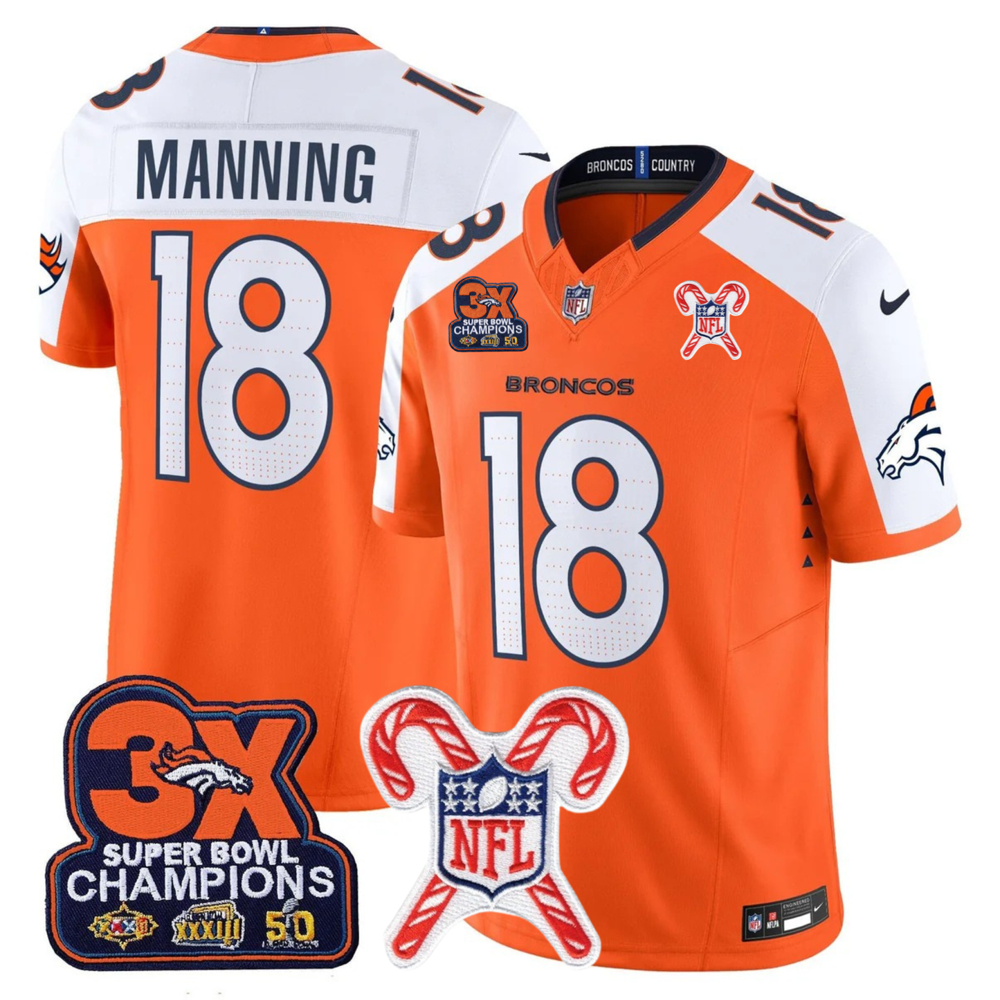 DEN 3-Time Champions & Christmas Patch Vapor Limited Jersey - All Stitched