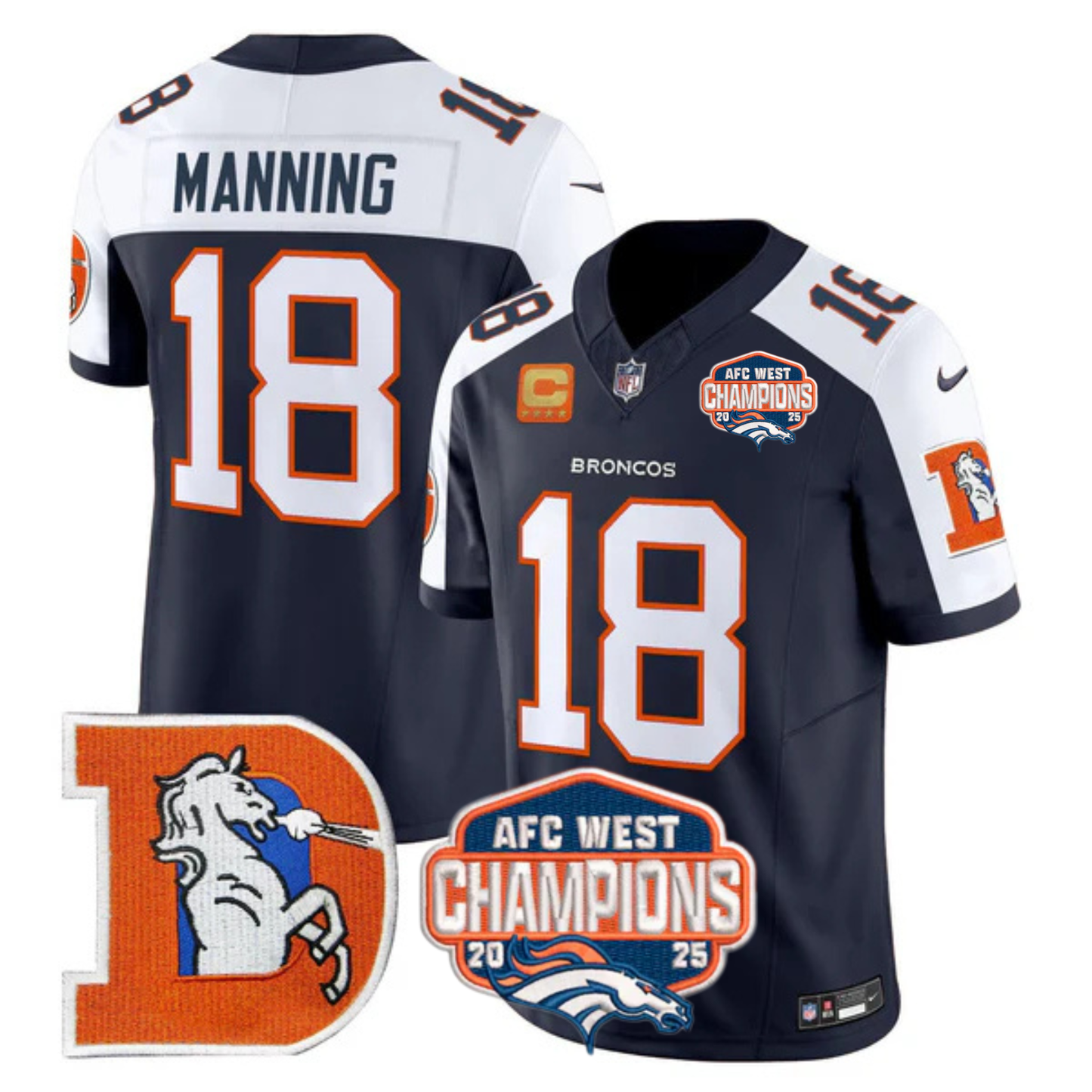 DEN AFC West Champions Patch Throwback Vapor Limited Jersey - All Stitched