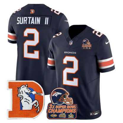 DEN Throwback 3-Times Champions Patch Vapor Limited Jersey V3 - All Stitched
