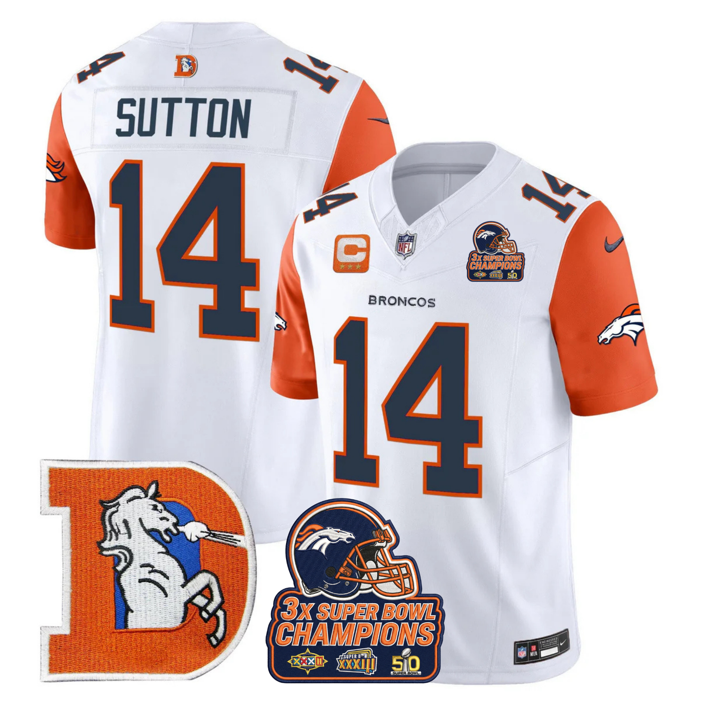 DEN Throwback 3-Times Champions Patch Vapor Limited Jersey V3 - All Stitched