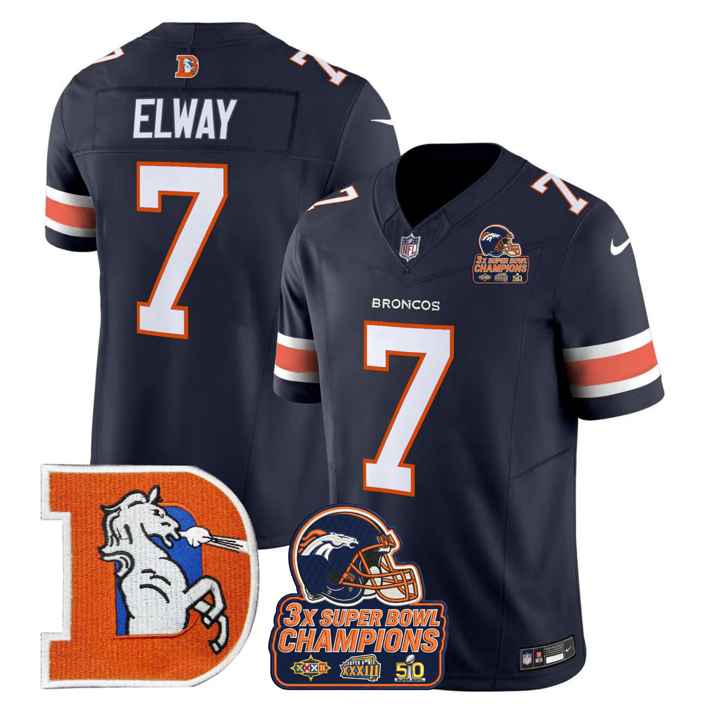 DEN Throwback 3-Times Champions Patch Vapor Limited Jersey V3 - All Stitched