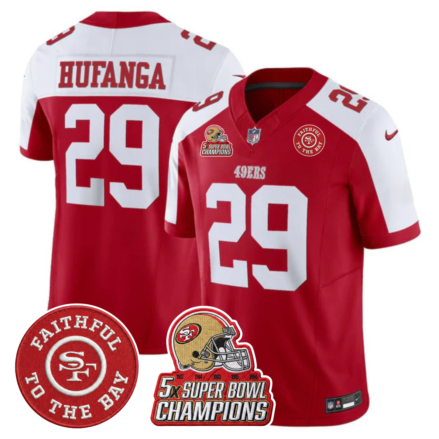 49ers 5x Champs & Faithful To The Bay Patch Vapor Limited Jersey - All Stitched