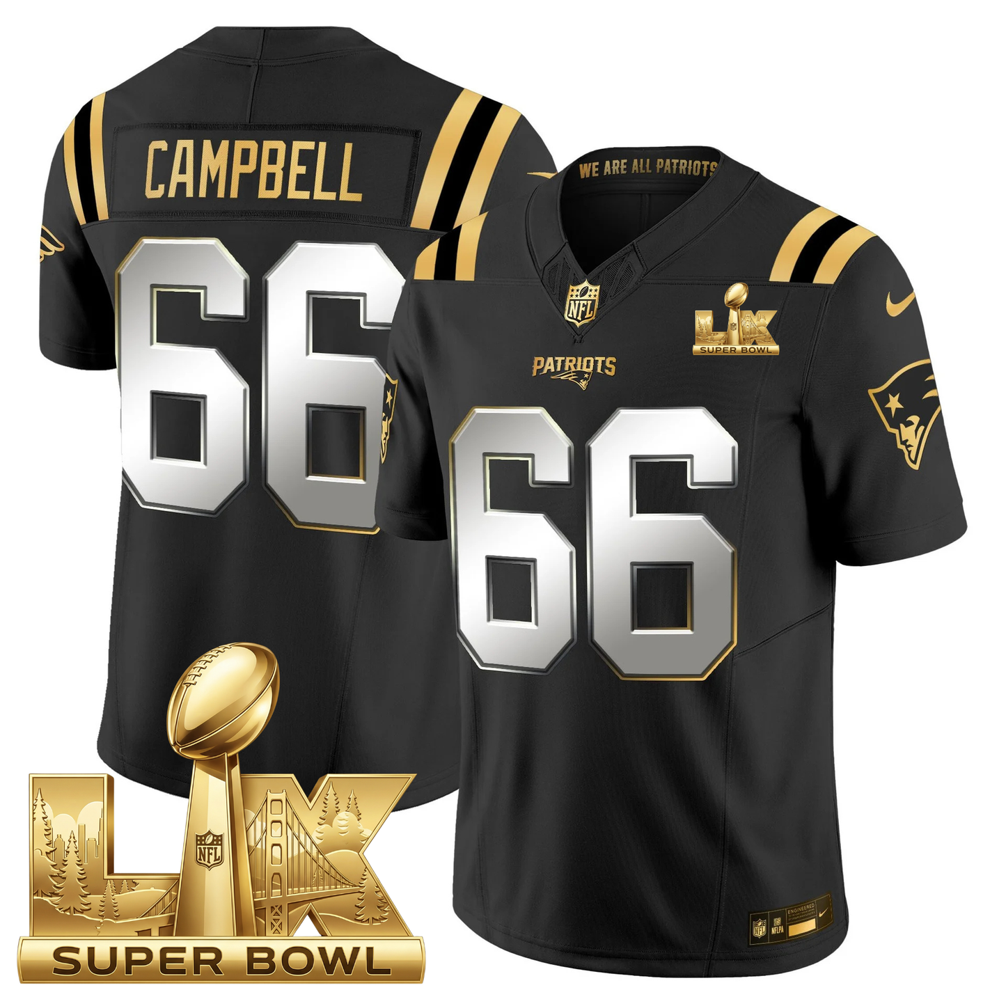 NE 2025 AFC Champions Vapor Limited Gold Jersey V2 - All Stitched