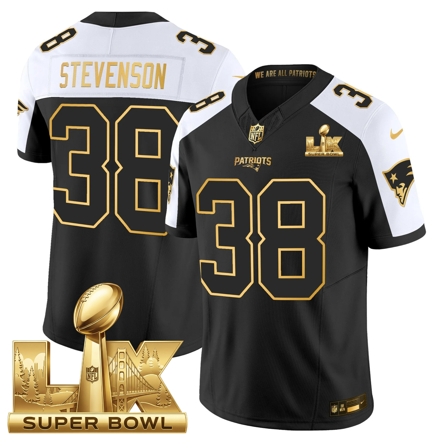 NE SB LX Game Patch Vapor Limited Gold Jersey - All Stitched