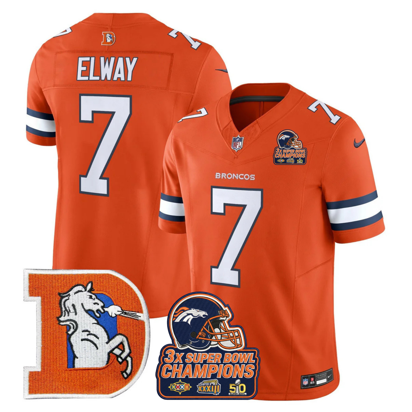 DEN Throwback 3-Times Champions Patch Vapor Limited Jersey V3 - All Stitched
