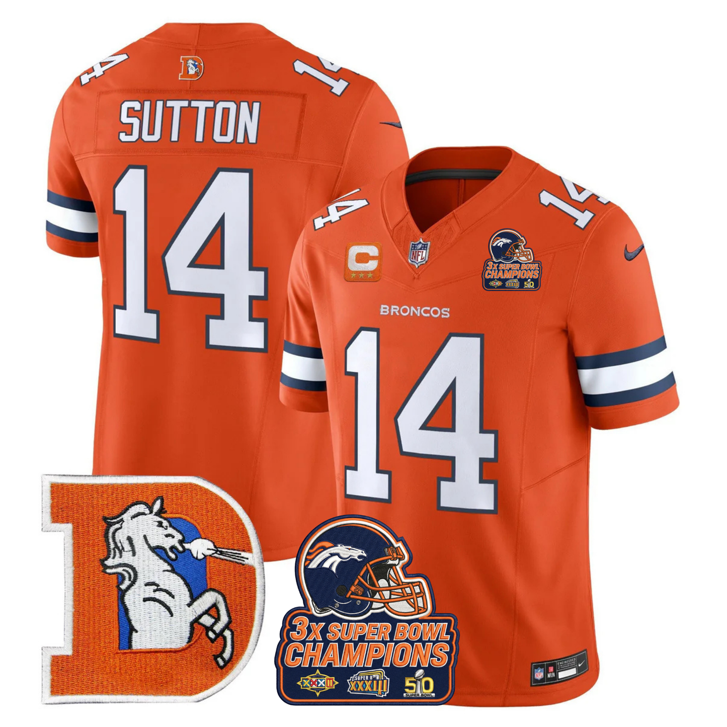 DEN Throwback 3-Times Champions Patch Vapor Limited Jersey V3 - All Stitched