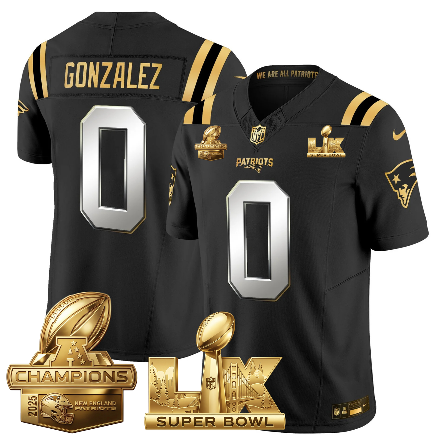 NE 2025 AFC Champions Vapor Limited Gold Jersey V2 - All Stitched