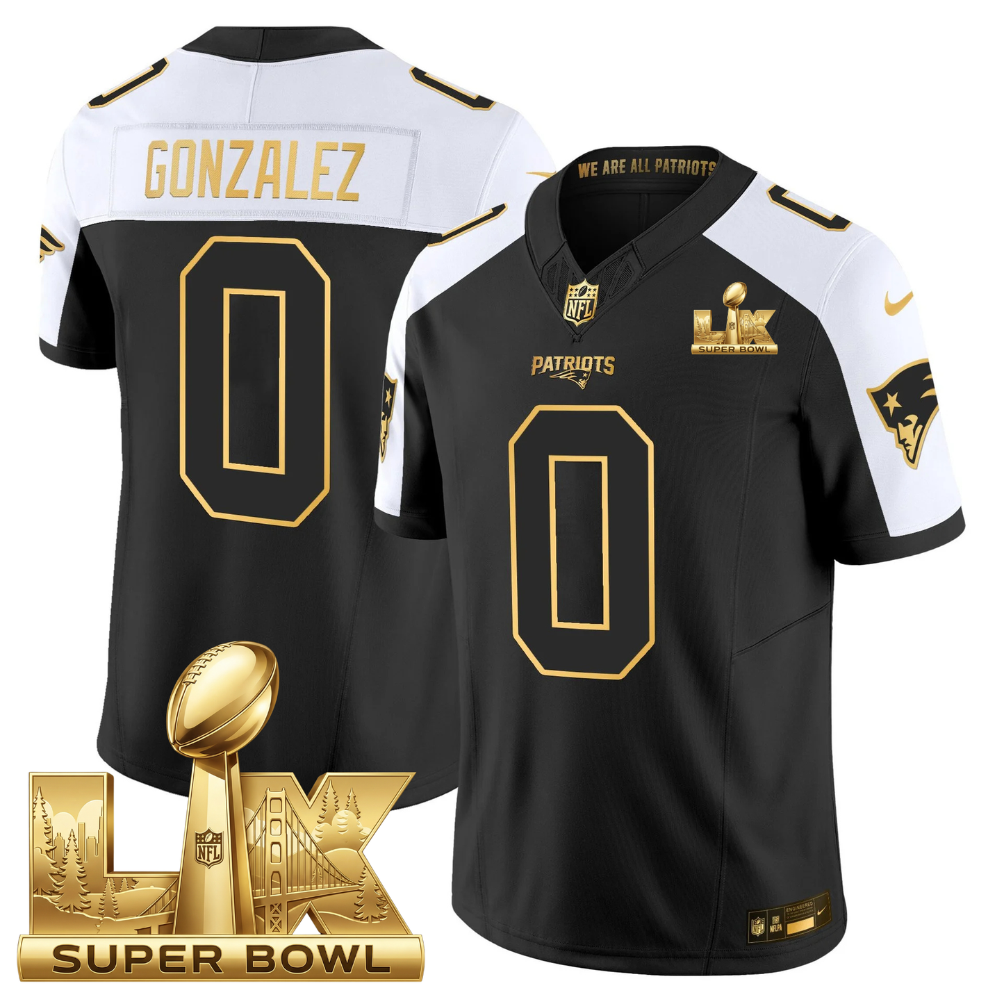 NE SB LX Game Patch Vapor Limited Gold Jersey - All Stitched