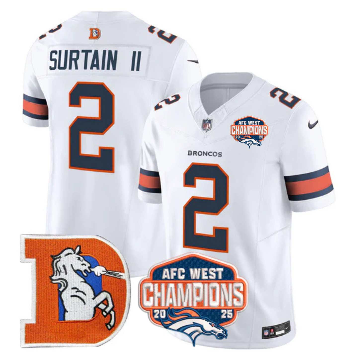 DEN AFC West Champions Patch Throwback Vapor Limited Jersey - All Stitched