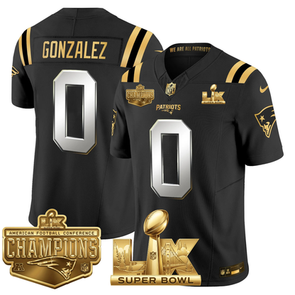 NE AFC Champs & S.B LX Patch Limited Gold Jersey - All Stitched