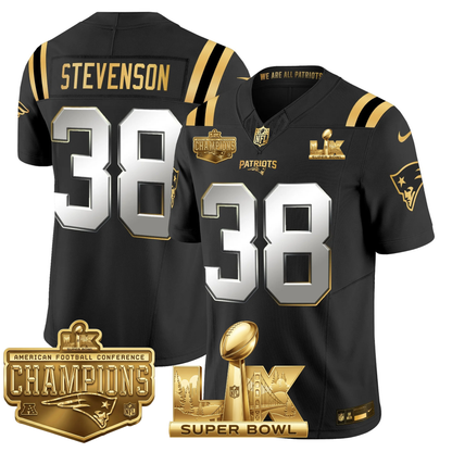 NE AFC Champs & S.B LX Patch Limited Gold Jersey - All Stitched